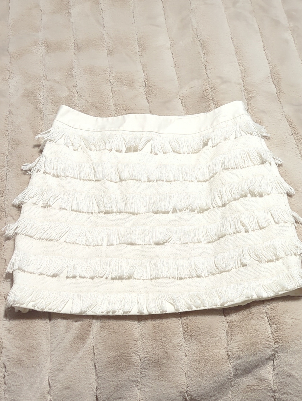 The Limited White Tiered Fringe Mini Skirt